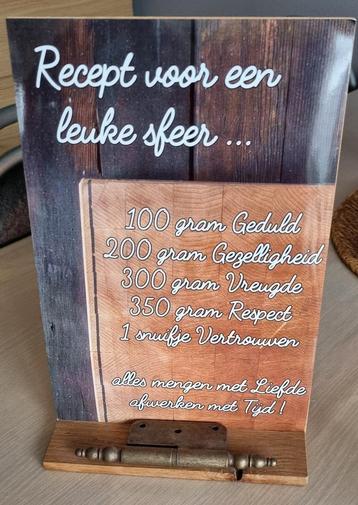 Decoratief bordje 'Recept voor een leuke sfeer' beschikbaar voor biedingen