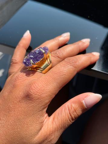 Amethist edelstenen ring verguld met 24k goud, Enlèvement ou Envoi, Femme ou Homme, Or, Comme neuf