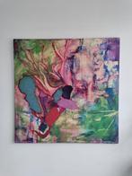 Abstract schilderij 100x100, acryl, olie en papier op doek, Antiek en Kunst, Kunst | Schilderijen | Abstract, Ophalen
