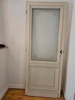 Vintage massief houten deur met mooi mat glas, Ophalen, Gebruikt, Glas