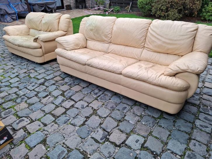 LEDEREN SALON 2- EN 3-ZIT NATUZZI, Huis en Inrichting, Zetels | Zetels, Leer, Ophalen