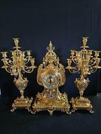 (34) Antieke Franse bronzen klok Regency-stijl + kandelaars, Ophalen of Verzenden