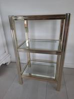 bijzettafel verguld messing met glazen leggers vintage, Ophalen, Overige materialen, Minder dan 55 cm, Zo goed als nieuw