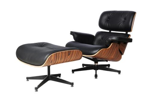Eames lounge chair met Ottoman Palissander zwart, Maison & Meubles, Fauteuils, Comme neuf, Bois, Synthétique, Cuir, Métal, 50 à 75 cm