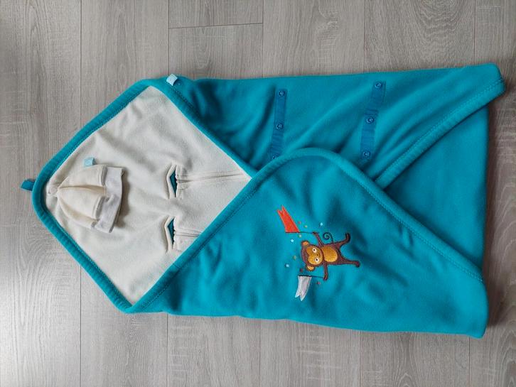 Blauw maxi cosi deken + bijhorende witte muts, Kinderen en Baby's, Overige Kinderen en Baby's, Gebruikt, Ophalen
