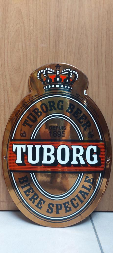 Assiette à bière émaillée Tuborg, Collections, Marques de bière, Comme neuf, Panneau, Plaque ou Plaquette publicitaire, Autres marques