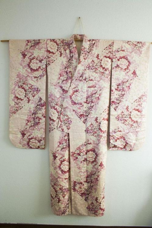 Japanse Furisode Kimono., Kleding | Dames, Jurken, Gedragen, Wit, Verzenden