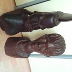 4 houten beelden 2 zware hoofden vrouw 47 cm ,man 42 cm, Enlèvement