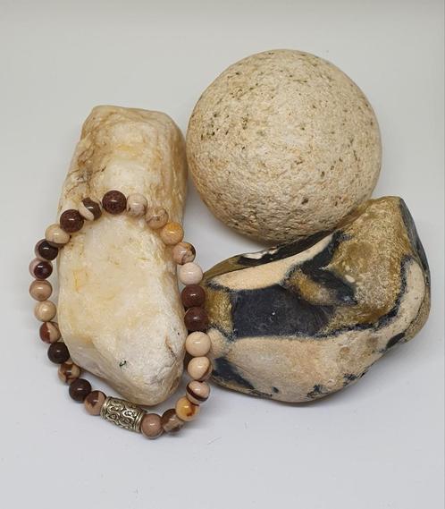 Handgemaakte armband met natuurstenen,nieuw, Handtassen en Accessoires, Armbanden, Nieuw, Elastiek, Bruin, Ophalen of Verzenden
