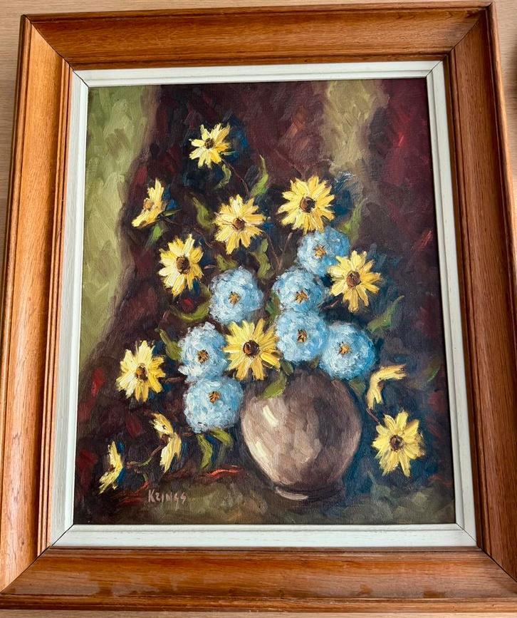 Peinture (bouquet de fleurs) signée KRINGS, Antiquités & Art, Art | Peinture | Classique, Enlèvement ou Envoi