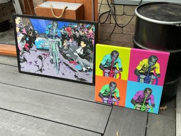 2 mooie schilderijen wielrenner stijl Andy Warhol abeelding  beschikbaar voor biedingen
