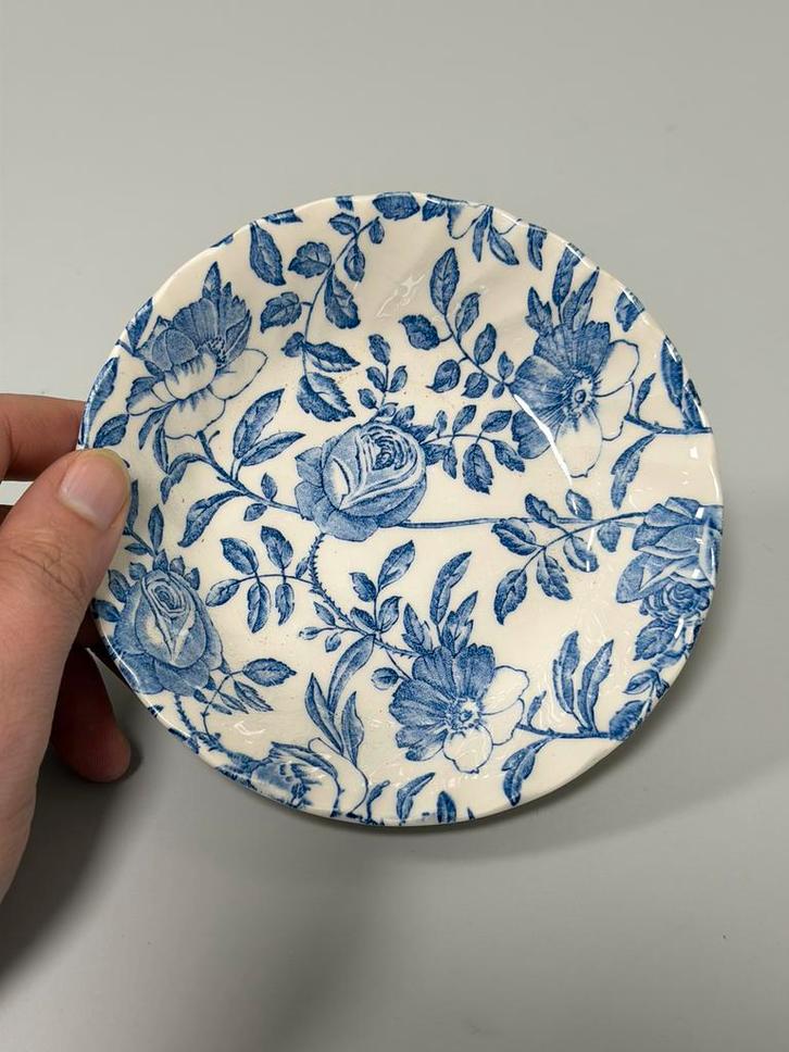 Vintage Myott Meakin schaaltje bordje blauw wit 14 cm, Antiek en Kunst, Antiek | Servies los, Ophalen of Verzenden