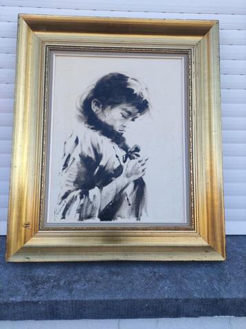 huile sur toile fille signe beschikbaar voor biedingen