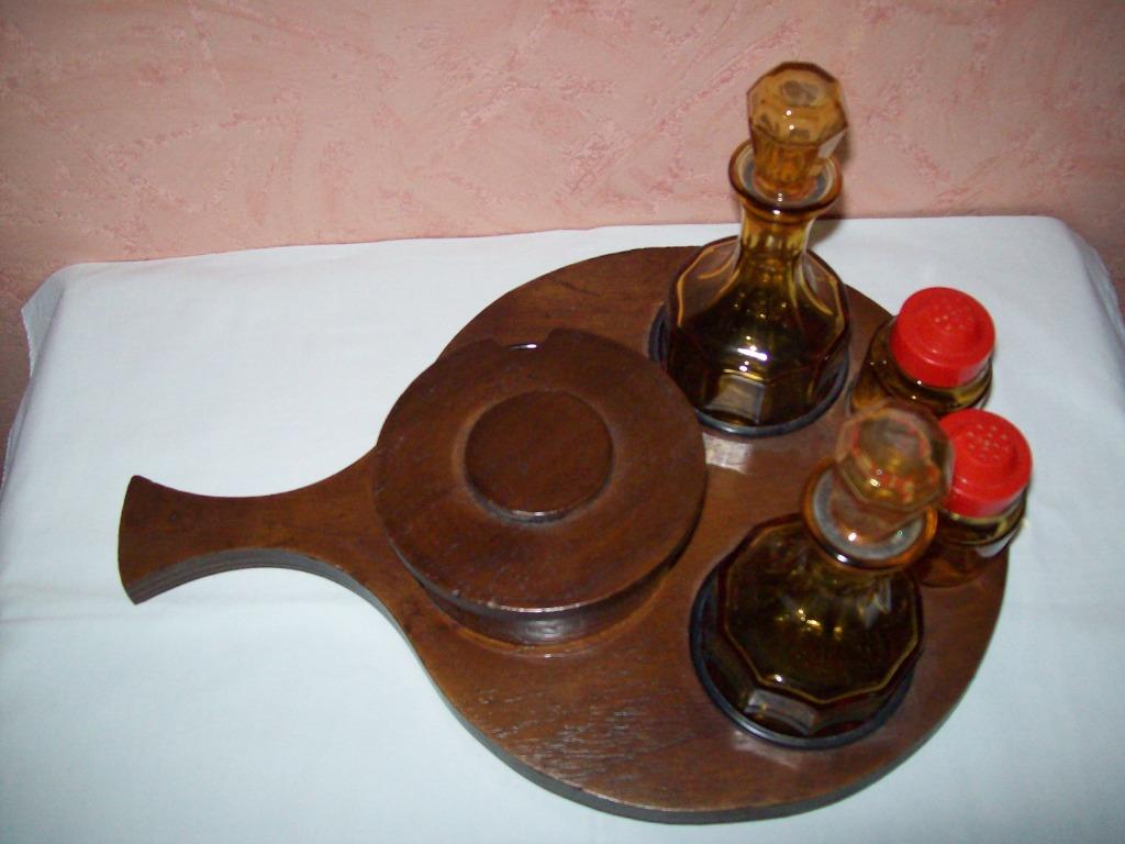 présentoir en bois pour huile vinaigre sel poivre et sauce, Ophalen, Overige typen, Nieuw, Glas