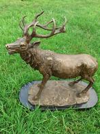 PRACHTIG GROOT HERT IN BRONZEN BORD, Antiek en Kunst, Ophalen