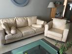 Leren beige salon 3 en 1-zit, Huis en Inrichting, Zetels | Zetels, Ophalen, Gebruikt, Rechte bank, Leer