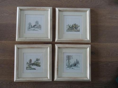 4 prachtig  ingelijste prenten Ludwig Urack, Verzamelen, Foto's en Prenten, Zo goed als nieuw, Prent, Overige onderwerpen, Voor 1940