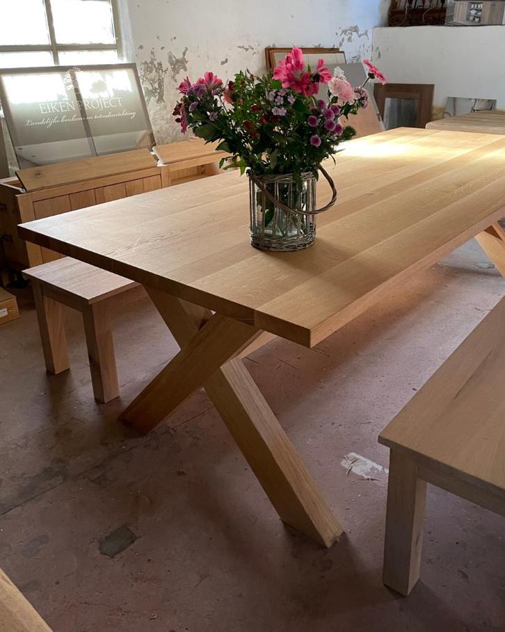 Grote Landelijk Modern Eiken Eettafel, Huis en Inrichting, Tafels | Eettafels, Zo goed als nieuw, 100 tot 150 cm, 200 cm of meer
