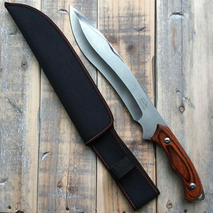 Groot bowie jachtmes (38 cm) met houten handvat, Verzamelen, Militaria | Algemeen, Overige soorten, Mes of Dolk, Verzenden