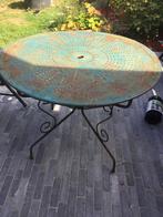 Vintage tuintafel, rond 95 cm doorsnede met glasplaat, Ophalen