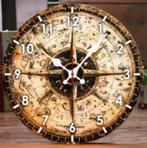 Ronde wandklok van hout Vintage Kompas (25cm), Ophalen of Verzenden, Nieuw, Wandklok