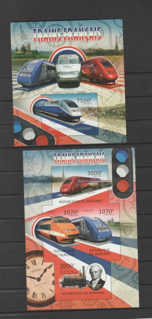 Burundi 2012 Bloc Trains Français non perforé**, Timbres & Monnaies, Timbres | Timbres thématiques, Non oblitéré, Trains, Envoi