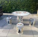 Chinese keramische tuinset in perfecte staat.Tafel+4 krukjes, Ophalen, Zo goed als nieuw, 4 zitplaatsen, Tuinset
