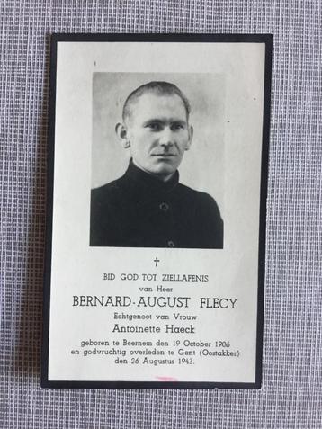 Oorlogsslachtoffer B.Flecy Beernem gefusilleerd 1943 WOII, Envoi, Image pieuse