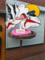 geboorteborden / Geboortebord ooievaar en baby gele pakje., Kinderen en Baby's, Kraamcadeaus en Geboorteborden, Ophalen, Nieuw