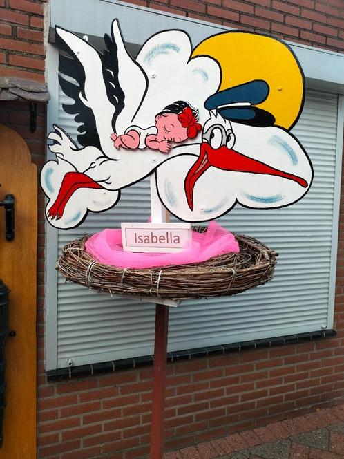 geboorteborden / Geboortebord ooievaar en baby gele pakje., Kinderen en Baby's, Kraamcadeaus en Geboorteborden, Nieuw, Geboortebord