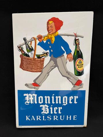 Emaille Reclame Moninger Bier Bord Super Mooi en Zeldzaam !!