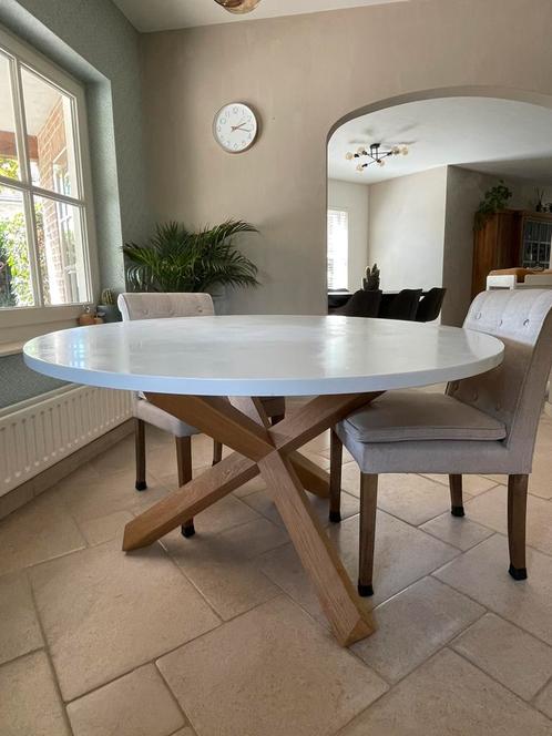 Ronde witte eettafel 5-6 personen, Huis en Inrichting, Tafels | Eettafels, Gebruikt, Vijf personen of meer, Rond, Eikenhout, Ophalen