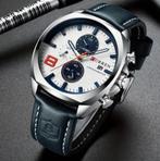 Herenhorloge Curren Blauw rood chrome NIEUW, Overige merken, Leer, Staal, Polshorloge