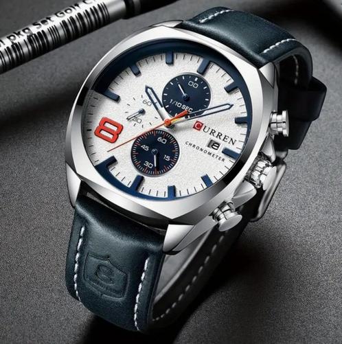 Herenhorloge Curren Blauw rood chrome NIEUW, Handtassen en Accessoires, Horloges | Heren, Nieuw, Polshorloge, Overige merken, Staal