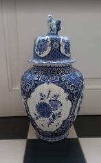 grote Delfts blauwe vaas met deksel, vintage