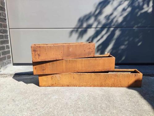 Planters - bloembakken cortenstaal met bodem, Tuin en Terras, Bloembakken en Plantenbakken, Nieuw, Metaal, Binnen, Balkon, Minder dan 30 cm