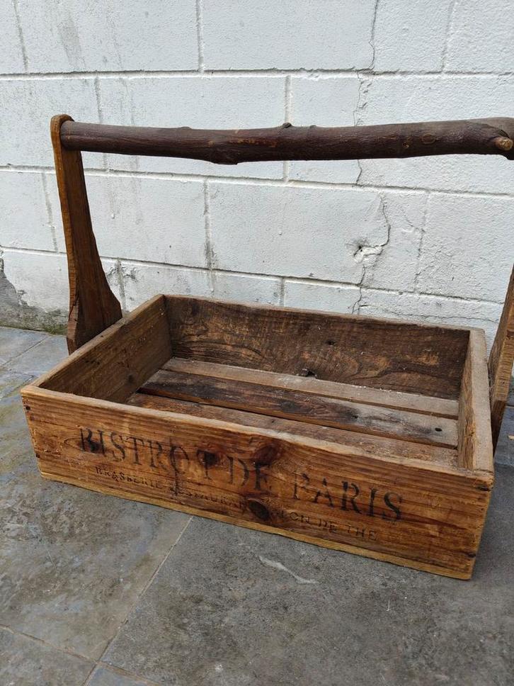 Authentieke Houten Kist – “Bistrot de Paris” – Vintage De, Huis en Inrichting, Woonaccessoires | Kisten, Ophalen