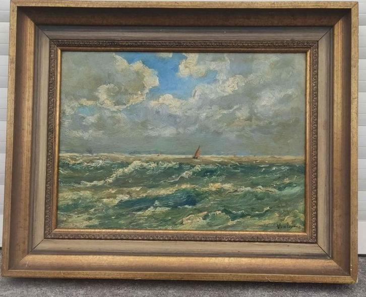 Huile sur panneau marine signe joseph Gérard van luppen, Antiek en Kunst, Kunst | Schilderijen | Klassiek, Ophalen of Verzenden