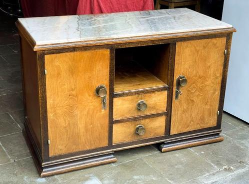 Art Deco laag dressoir in hout en marmer uit de jaren 30 en, Antiek en Kunst, Antiek | Meubels | Kasten, Ophalen