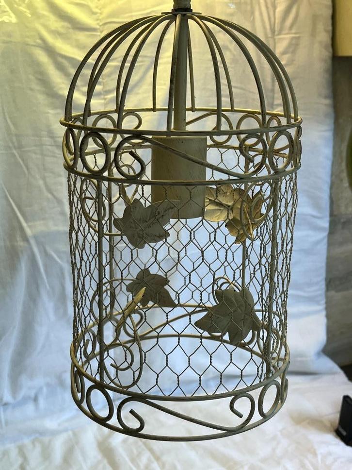 Vintage hanglamp vogelkooi-stijl, beige bronskleurige patina, Huis en Inrichting, Lampen | Hanglampen, Nieuw, 50 tot 75 cm, Metaal