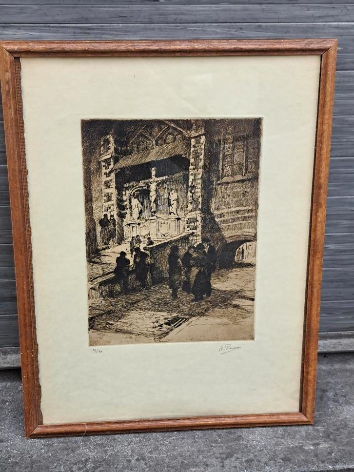 gravure le bloedberg , fosse du bourg signe kurt peiser, Antiek en Kunst, Kunst | Etsen en Gravures, Ophalen of Verzenden