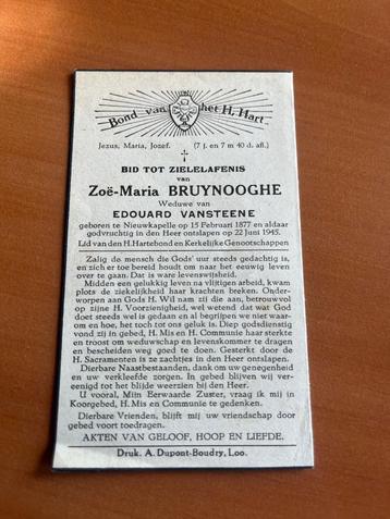 Rouwkaart Z. Bruynooghe  Nieuwkapelle + 1945, Envoi, Carte de condoléances