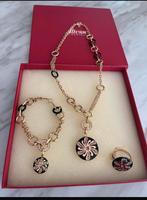 Zilveren vergulde setje 925, Handtassen en Accessoires, Kettingen, Met kristal, Ophalen of Verzenden, Zo goed als nieuw, Goud
