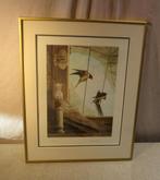 Belle lithographie « 2 oiseaux et toile d'araignée » - Asuzi, Antiquités & Art, Art | Lithographies & Sérigraphies, Enlèvement ou Envoi