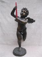 Zware bronzen engel ( Hoogte 86cm) met waskaars., Ophalen, Brons