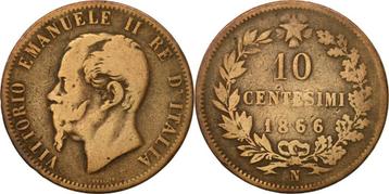 Italy 10 Centesimi 1866 N , Vittorio Emanuele II, Naples