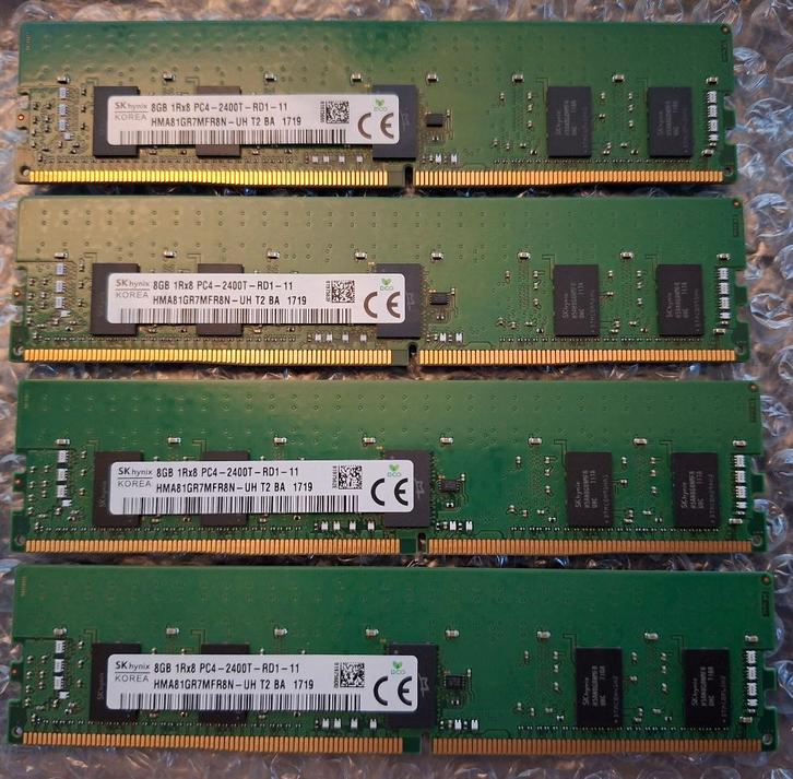 Sk hynix 32GB DDR4 ECC Registered geheugen (4x8GB), Informatique & Logiciels, Mémoire RAM, Comme neuf, Serveur, 8 GB, DDR4, Enlèvement ou Envoi