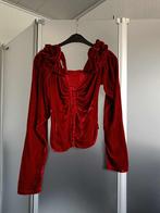 Top - Rood - Velours - Zacht - Medium - Dames - €25, Lange mouw, Zo goed als nieuw, Middletone, Maat 36 (S)