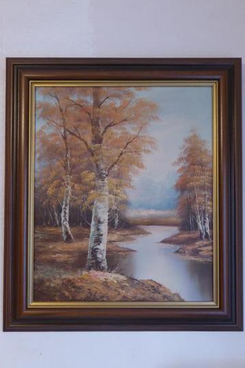 Tableau 76 x 67cms, peinture à l'huile, paysage forestier beschikbaar voor biedingen