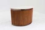 Mid century Italiaanse bijzettafel console hout en travertin, Antiek en Kunst, Ophalen